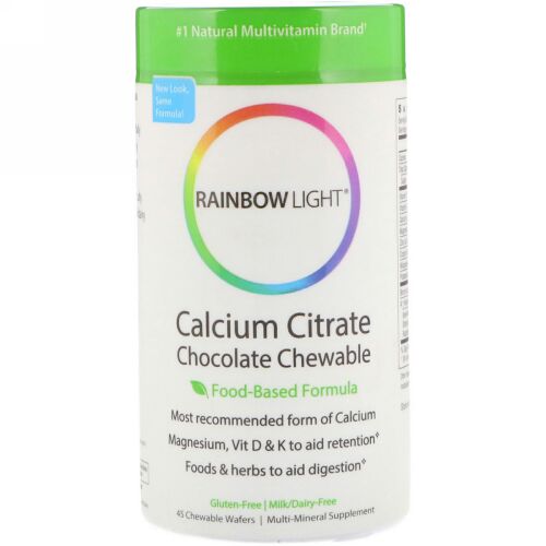 Rainbow Light, クエン酸カルシウム、チョコレート チュアブル、食事ベースのフォーミュラ、45 チュアブル ウエハー (Discontinued Item)