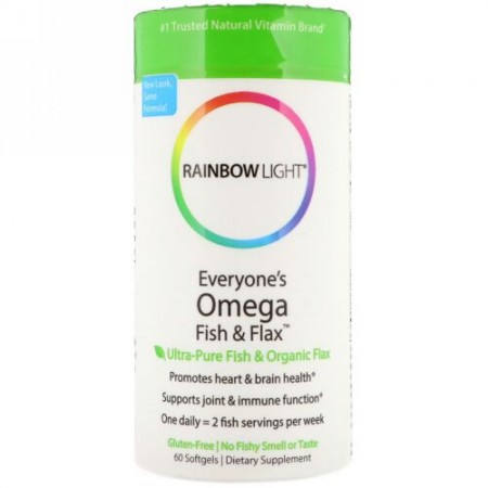 Rainbow Light, エブリワンズオメガ、フィッシュ & フラックスオイル、 60ソフトジェル (Discontinued Item)