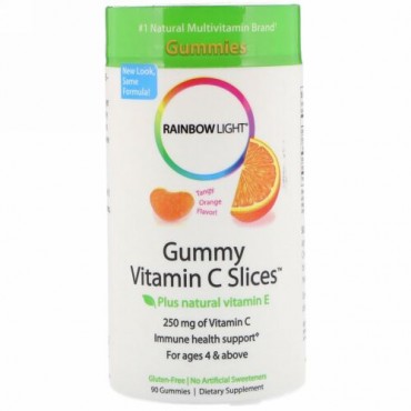 Rainbow Light, Gummy Vitamin C Slicesz（グミビタミンCスライシーズ）、タンジェリンオレンジ味、グミ90粒