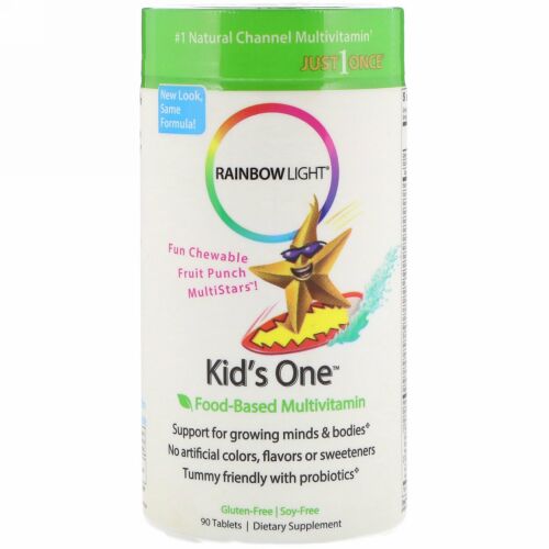 Rainbow Light, Kid's One、植物性マルチビタミン、フルーツパンチ、チュアブル・タブレット、90錠