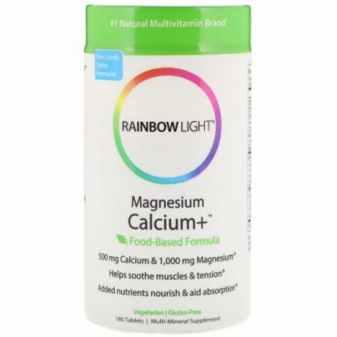 Rainbow Light, マグネシウム カルシウム+、 食品ベース処方、 180錠