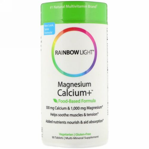 Rainbow Light, マグネシウム カルシウム+、 食品ベース処方、 90錠