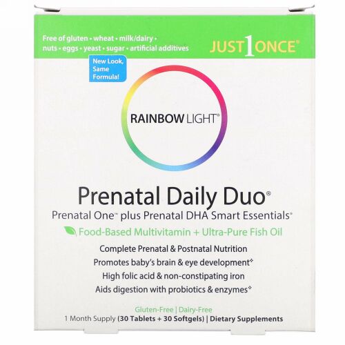 Rainbow Light, プレナタール（妊婦用）デイリーデュオ、 プレナタール・ワン＋プレナタールDHAスマート・エッセンシャルズ、 1ヶ月分 (タブレット30錠 + ソフトジェル30粒)