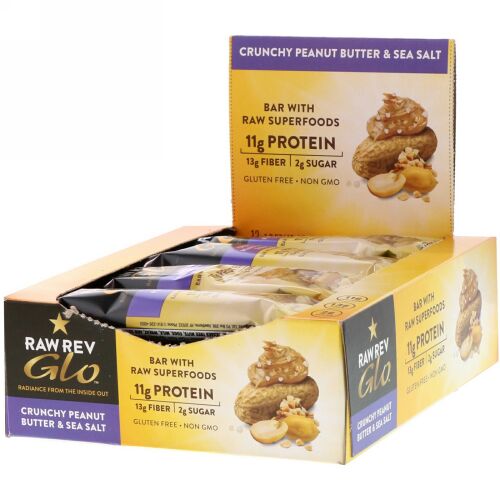 Raw Rev, グロー、 クランチーピーナッツバター& シーソルト、 12バー、 1.6 oz (46 g)