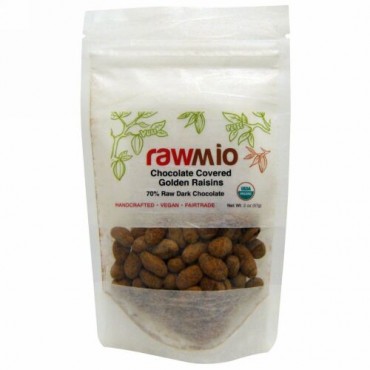 Rawmio, チョコレートカバーゴールデンレーズン、 2 oz (57 g) (Discontinued Item)