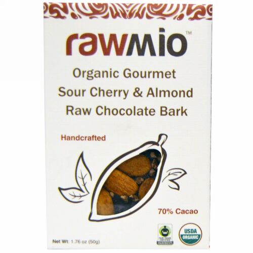Rawmio, オーガニック グルメ サワーチェリー・アーモンド ロー チョコレート バーク、1.76 oz (50 g) (Discontinued Item)
