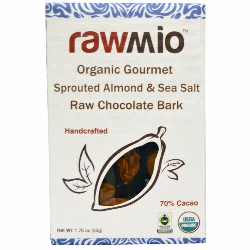 Rawmio, オーガニックグルメスプラウトアーモンド & シーソルト ローチョコレートバーク、 1.76 oz (50 g) (Discontinued Item)