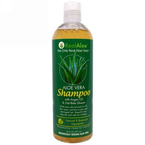 Real Aloe, アロエベラシャンプー (アルガンオイル＆オートベータグルカン), 16液量オンス (473 ml)