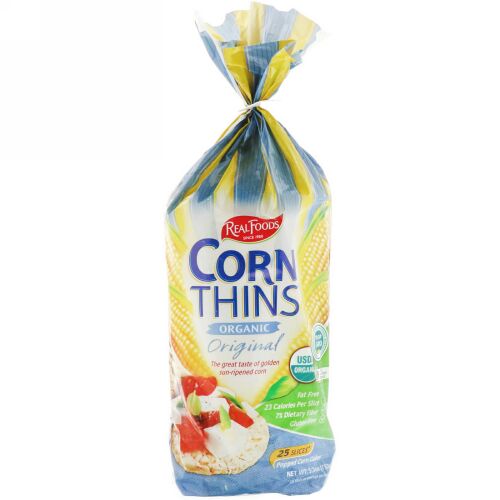 Real Foods, オーガニック Corn Thins、オリジナル、25 枚、5.3オンス (150 g) (Discontinued Item)