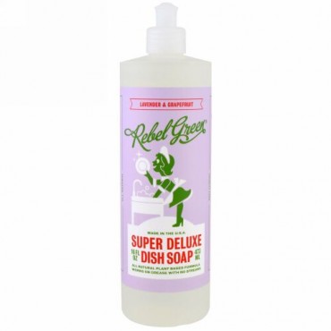 Rebel Green, スーパーデラックス ディッシュソープ（食器用洗剤）, ラベンダー& グレープフルーツ, 16 fl oz (473 ml) (Discontinued Item)