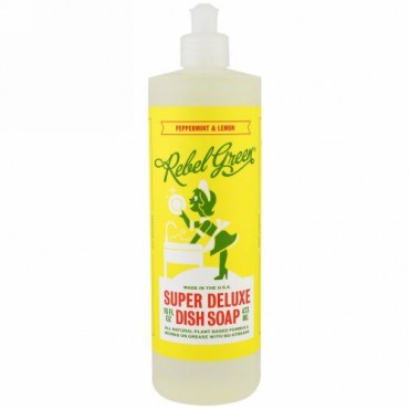 Rebel Green, スーパーデラックス ディッシュソープ（食器用洗剤）, ペパーミント&レモン, 16 fl oz (473 ml) (Discontinued Item)