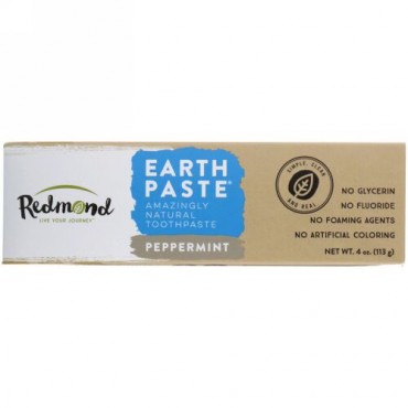 Redmond Trading Company, アースペースト、驚きの自然歯磨き粉、 ペパーミント、 4オンス (113 g) (Discontinued Item)