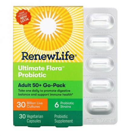 Renew Life, 50代からのゴーパック、Ultimate Flora（アルティメットフローラ）バイオティクス、300億の生きた培養菌、ベジカプセル30粒