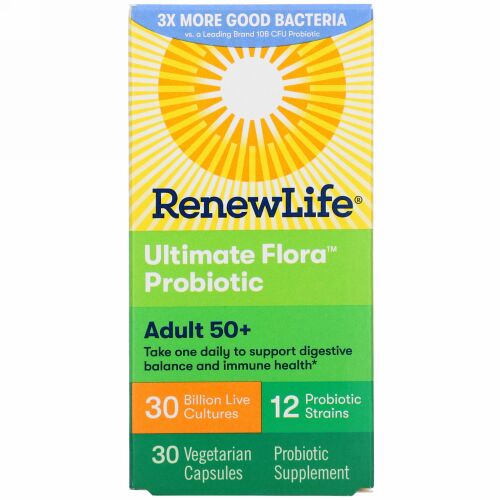 Renew Life, Adult 50+ Ultimate Flora Probiotic, 30 Billion Live Cultures, 30 Vegetarian Capsules  (Discontinued Item)