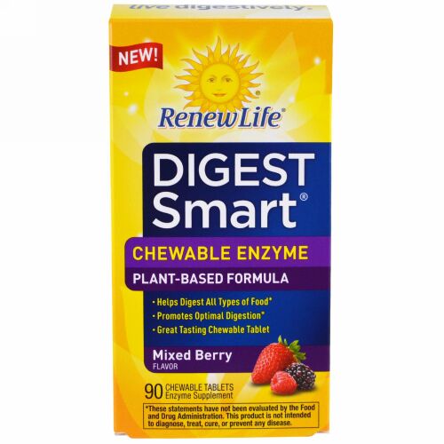 Renew Life, ダイジェスト スマート、チュアブル エンザイム、ミックスベリー、90チュアブル錠 (Discontinued Item)