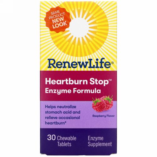 Renew Life, Heartburn Stop, Raspberry Flavor, 30 Chewable Tablets