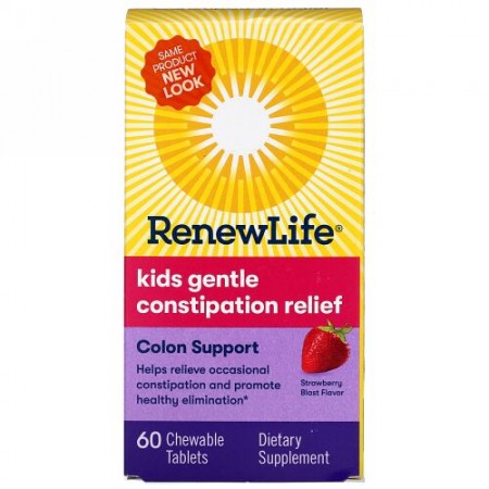 Renew Life, Kids Gentle Constipation Relief, Strawberry Blast Flavor, 60 Chewable Tablets