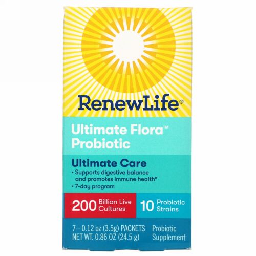 Renew Life, 究極のケア、Ultimate Flora（アルティメットフローラ）プロバイオティクス、2,000億の生きた培養菌、7袋入り、各3.5g（0.12オンス）