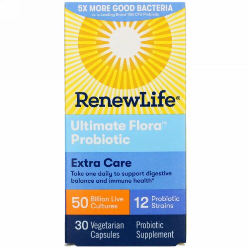 Renew Life, Ultimate Flora Probiotic, Extra Care, 50 Billion Live Cultures, 30 Vegetarian Capsules