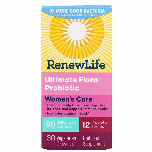 Renew Life, 女性用ケア、Ultimate Floraプロバイオティック、900憶個の生きた菌、植物性カプセル30錠