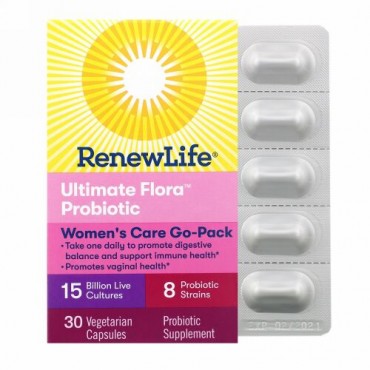 Renew Life, 女性用持ち運びケアパック、Ultimate Floraプロバイオティック、150憶個の生きた菌、植物性カプセル30錠