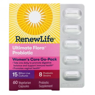 Renew Life, Women's Care Go-Pack , Ultimate Flora Probiotic, 15 Billion Live Cultures, 60 Vegetarian Capsules