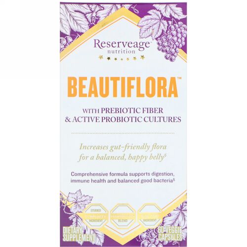 ReserveAge Nutrition, ビューティーフローラ・プレバイオティック繊維・活性プロバイオティック菌株配合、ベジカプセル60個 (Discontinued Item)
