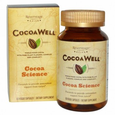 ReserveAge Nutrition, ココアウェル、 ホールフードココアピュアプラントフラバノールコンプレックス、 60植物性カプセル (Discontinued Item)