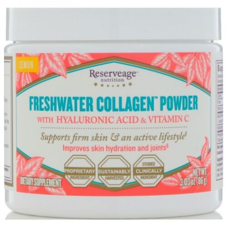ReserveAge Nutrition, フレッシュウォーター・コラーゲンパウダー、ヒアルロン酸＆ビタミンC配合、レモン、3.03オンス (86 g)