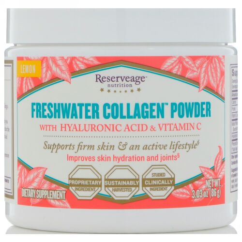 ReserveAge Nutrition, フレッシュウォーター・コラーゲンパウダー、ヒアルロン酸＆ビタミンC配合、レモン、3.03オンス (86 g)