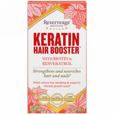 ReserveAge Nutrition, ビオチン＆レスベラトロール配合ケラチンヘアブースター、120カプセル