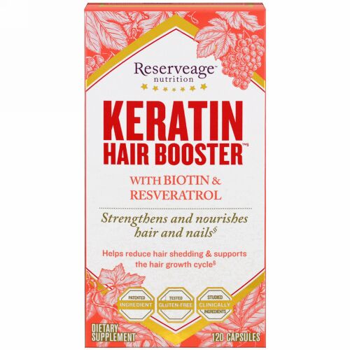 ReserveAge Nutrition, ビオチン＆レスベラトロール配合ケラチンヘアブースター、120カプセル