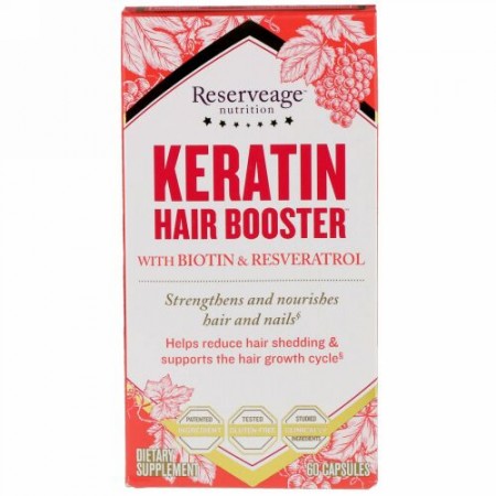 ReserveAge Nutrition, Keratin Hair Booster with Biotin & Resveratrol, 60 Capsules
