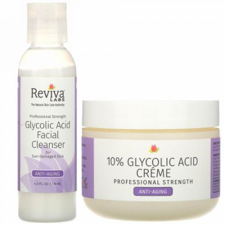 Reviva Labs, 10%グリコール酸クリーム & グリコール酸フェイシャルクレンザー、2個セット