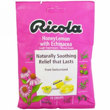Ricola, エッキナセア入り咳止めHoneyLemon, 19ドロップ