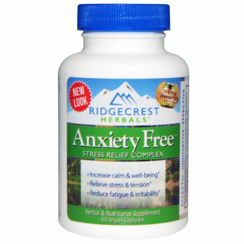 RidgeCrest Herbals, アンギザイエティフリー（Anxiety Free）、ストレス緩和複合剤、ビーガンカプセル 60 錠