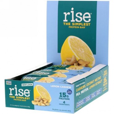 Rise Bar, THE SIMPLEST PROTEIN BAR, Lemon Cashew, 12 Bars, 2.1 oz (60 g) Each