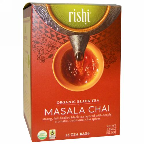 Rishi Tea, オーガニック ブラックティー、マサラチャイ、15ティーバッグ、各1.85 oz (52.5 g) (Discontinued Item)