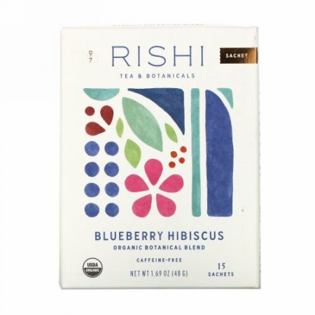 Rishi Tea, 有機ボタニカルブレンド、ブルーベリーハイビスカス、カフェインフリー、15袋、48g（1.69オンス）