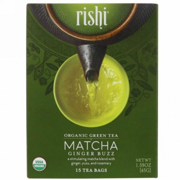 Rishi Tea, オーガニック緑茶、抹茶ジンジャーバズ、ティーバッグ15袋、1.59 oz (45 g) (Discontinued Item)