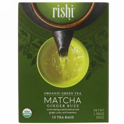 Rishi Tea, オーガニック緑茶、抹茶ジンジャーバズ、ティーバッグ15袋、1.59 oz (45 g) (Discontinued Item)
