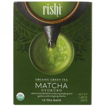 Rishi Tea, オーガニックグリーンティー、抹茶玉露、ティーバッグ15袋、1.48 oz (42 g) (Discontinued Item)