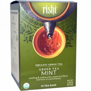 Rishi Tea, オーガニック グリーンティー、ミント、15ティーバッグ、1.32 oz (37.5 g) (Discontinued Item)
