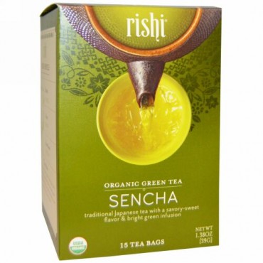 Rishi Tea, オーガニック グリーンティー、煎茶、15ティーバッグ 1.38 oz (39 g) (Discontinued Item)