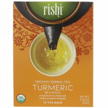 Rishi Tea, オーガニックハーバルティー、ターメリックマンゴー、ティーバッグ15個、2.01 oz (57 g) (Discontinued Item)