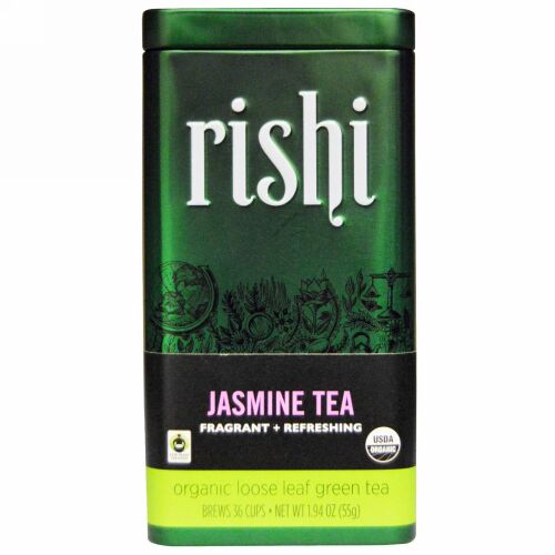 Rishi Tea, オーガニック グリーンティー, ルーズリーフ, ジャスミン, 1.94 オンス (55 g)