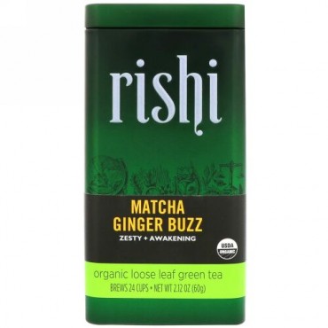 Rishi Tea, オーガニック・ルースリーフ緑茶、抹茶ジンジャーバズ、2.12 oz (60 g) (Discontinued Item)