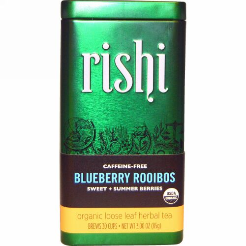 Rishi Tea, オーガニックルースリーフ ハーブティー, ブルーベリー ルイボス, カフェインフリー, 3.00オンス（85 g）