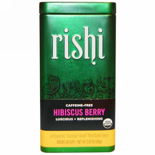 Rishi Tea, オーガニックルーズリーフ ハーブティー, カフェインフリー, ハイビスカスベリー, 2.82オンス（80 g）