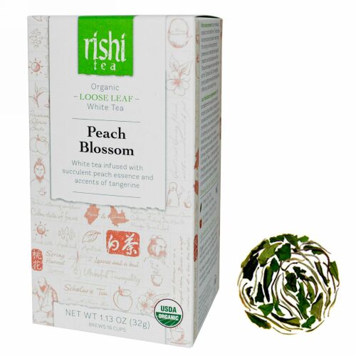 Rishi Tea, オーガニック ルーズリーフ ホワイトティー, ピーチブロッサム, 1.13 オンス (32 g) (Discontinued Item)